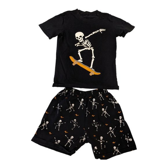 Glow in The Dark Skateboarding Skeleton Pajamas Size 7 - Picture 1 of 2